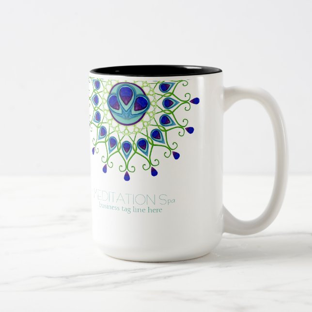 Art Deco Nouveau Peacock Feather Modern Business Two-Tone Coffee Mug (Right)