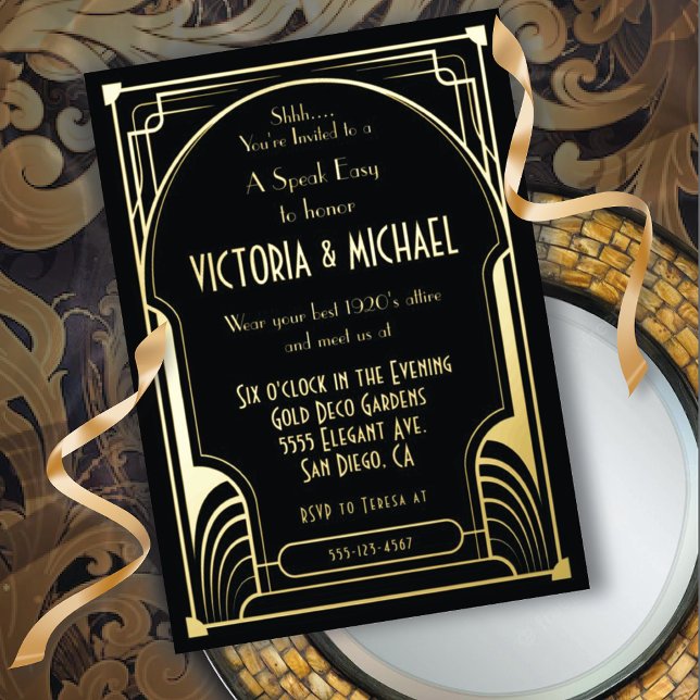 Art Deco Nouveau Speak Easy Party Gold & Black (Creator Uploaded)