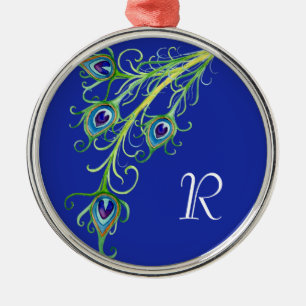 Art Deco Nouveau Style Peacock Feathers Swirl Metal Tree Decoration