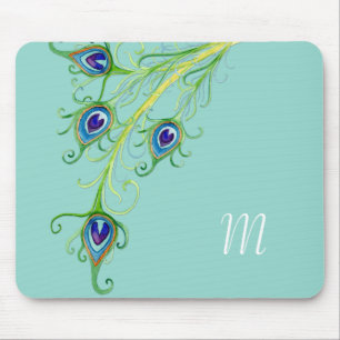 Art Deco Nouveau Style Peacock Feathers Swirl Mouse Mat