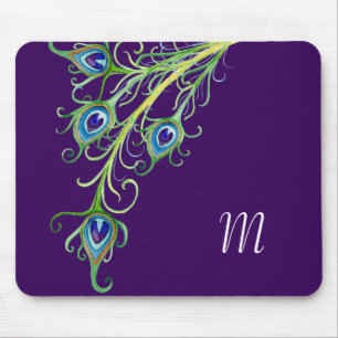 Art Deco Nouveau Style Peacock Feathers Swirl Mouse Mat