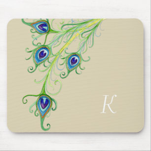 Art Deco Nouveau Style Peacock Feathers Swirl Mouse Mat