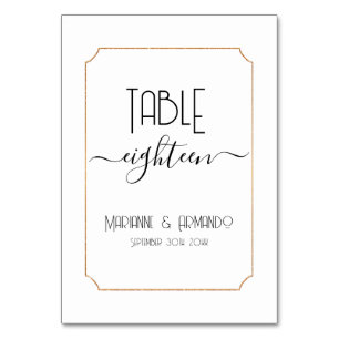 Art Deco Nouveau Vintage Elegant Rose Gold Wedding Table Number