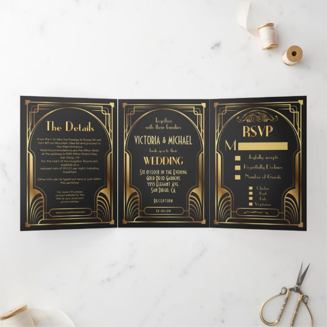 Art Deco Nouveau Wedding Tri-Fold Invitation (Inside)
