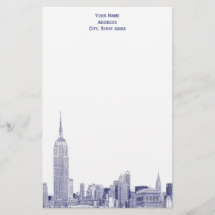 Art Deco NYC Skyline Etched 01 Stationery Blue