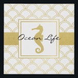 Art Deco Ocean Wave Patten Gold Glitter Seahorse Faux Canvas Print<br><div class="desc">This design features a seahorse with a gold effect ocean wave pattern. The Art Deco style coastal image makes a modern and unique faux canvas print with personalised text.</div>