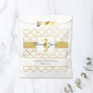 Art Deco Ocean Wave Patten Gold Glitter Seahorse Favour Bags