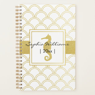 Art Deco Ocean Wave Patten Gold Glitter Seahorse Planner
