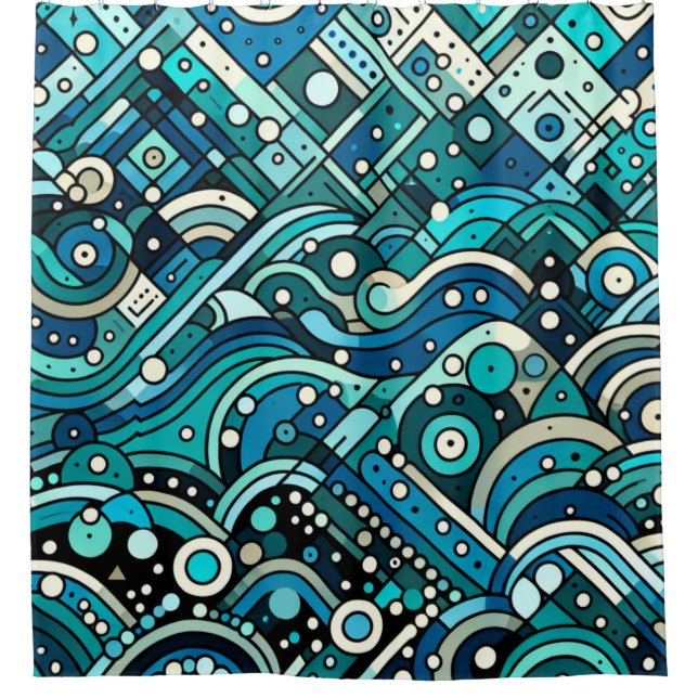 “Art Deco Ocean Waves” Shower Curtain (Front)