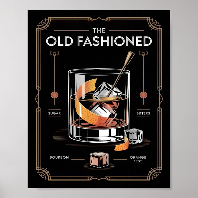 Art Deco Old Fashioned Cocktail Wall Poster (Front)