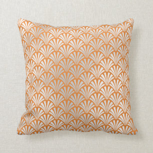 Art Deco Orange Peach Silver Grey Scales Seashells Cushion