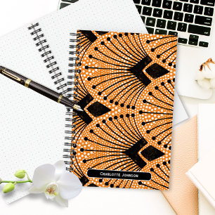Art Deco Orange Retro Vintage Peacock Pattern Notebook