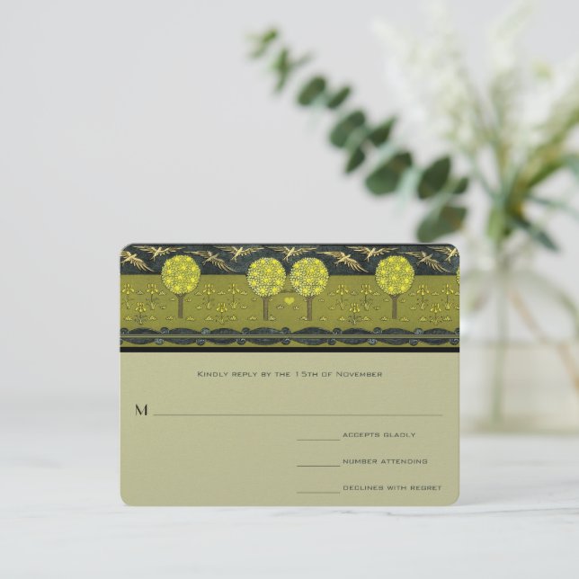 Art Deco Orchard Vintage Bird Wedding Invites (Standing Front)