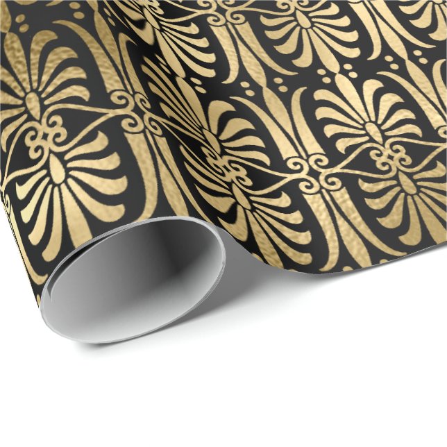 Art Deco Ornament Black Gold Elegant Chic Formal Wrapping Paper (Roll Corner)