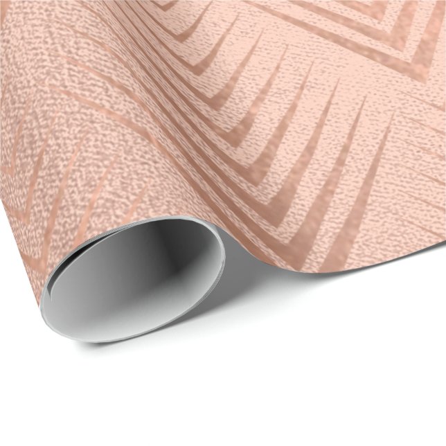 Art Deco Ornament Blush Rose Copper Geometry Wrapping Paper (Roll Corner)