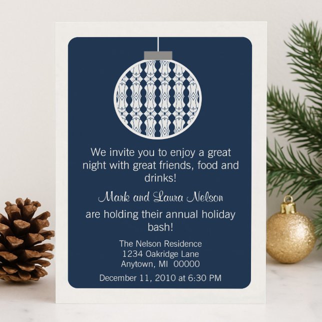 Art Deco Ornament Christmas Party | Blue Invitation (Blue Art Deco Ornament Christmas Party Invitation)