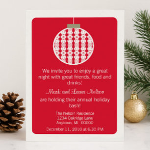 Art Deco Ornament Christmas Party   Red Invitation