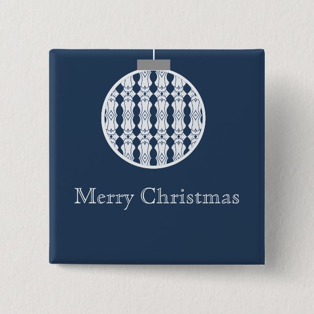 Art Deco Ornament Holday Button, Dark Blue 15 Cm Square Badge (Front)
