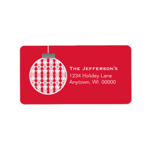 Art Deco Ornament Holiday Address Labels, Red Label