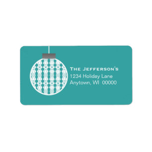 Art Deco Ornament Holiday Address Labels, Teal Label