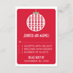 Art Deco Ornament Holiday Wedding RSVP Card, Red