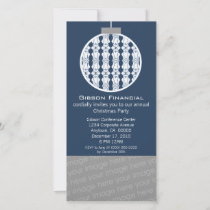 Art Deco Ornament Photo Card Invite, Blue
