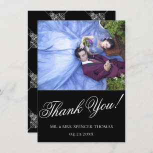 Art Deco Ornamental   Black and Silver Geometric Thank You Card