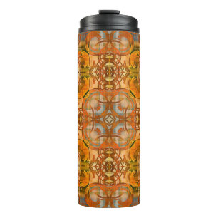 art deco ornamental vintage pattern in orange, old thermal tumbler