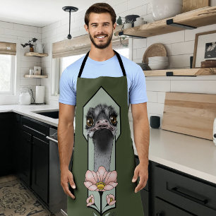 Art Deco Ostrich Flowers Green Apron