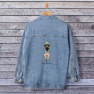 Art Deco Ostrich Flowers Green Denim Jacket