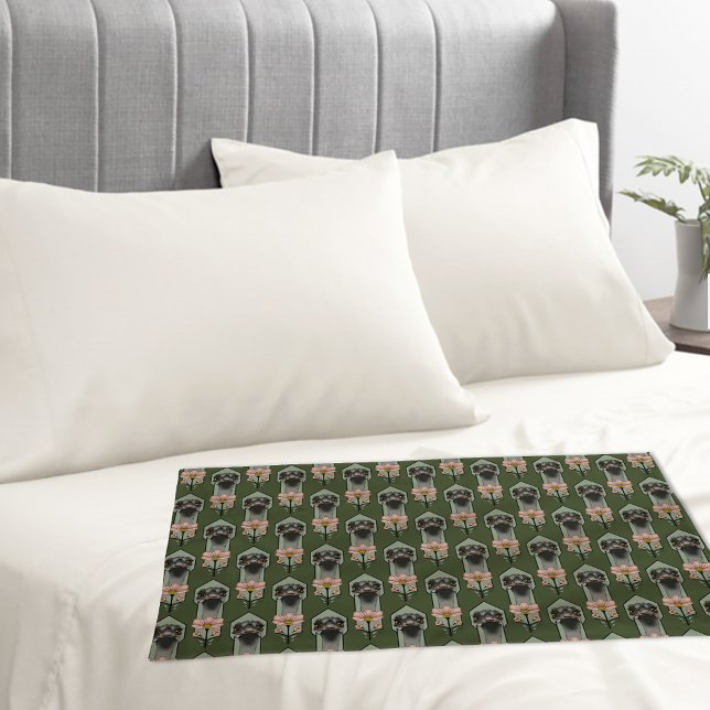 Art Deco Ostrich Flowers Green Pillowcase (Creator Uploaded)