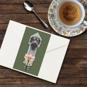 Art Deco Ostrich Flowers Green Rectangular Sticker