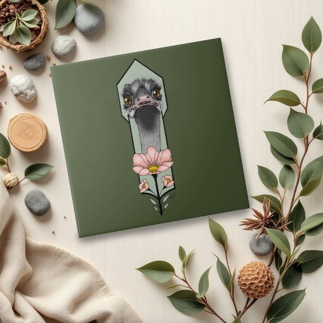 Art Deco Ostrich Flowers Green Tile (Creator Uploaded)
