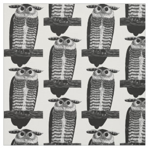 Art deco Owl Bird ink vintage Illustration Fabric