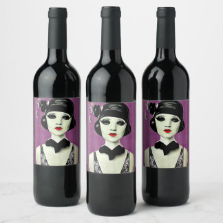 Art Deco Painted Flapper Mannequin Head Wine Label