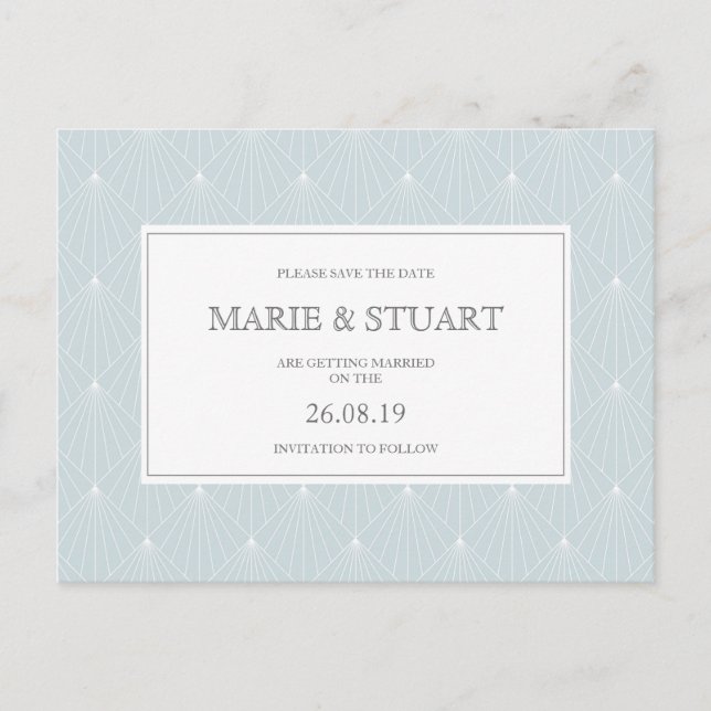 Art Deco Pale Blue Save the Date Postcard (Front)