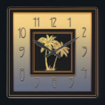 Art Deco Palm Square Square Wall Clock<br><div class="desc">I created this Art Deco Palm Wall Clock using colour styles and elements which I coloured. I love the result. This wall clock would look great on anyone's wall. It has a touch of glamour about it. The numerals are in the deco style. Would suit plain or sympathetic décor.</div>