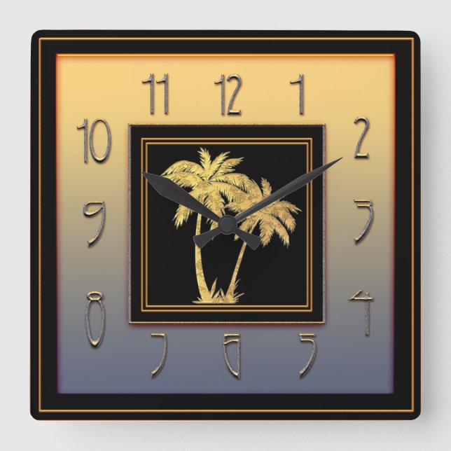 Art Deco Palm Square Square Wall Clock (Front)