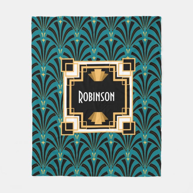 Art Deco Palmetto Monogram Fleece Blanket (Front)