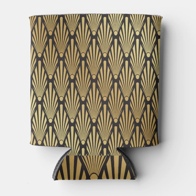 Art Deco Palms: Black Gold. Can Cooler (Front)