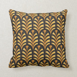 Art Deco Palms black & gold Cushion