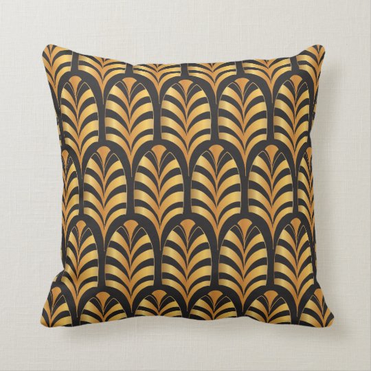 Art Deco Palms black & gold Cushion Zazzle.co.uk