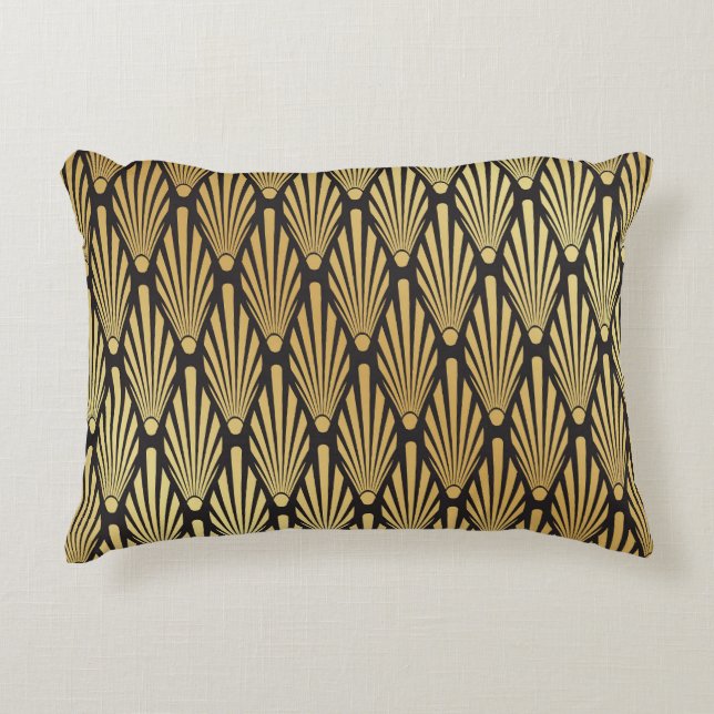 Art Deco Palms: Black Gold. Decorative Cushion (Front)
