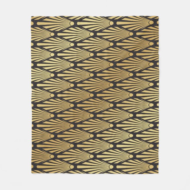 Art Deco Palms: Black Gold. Fleece Blanket (Front)