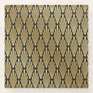 Art Deco Palms: Black Gold. Glass Coaster