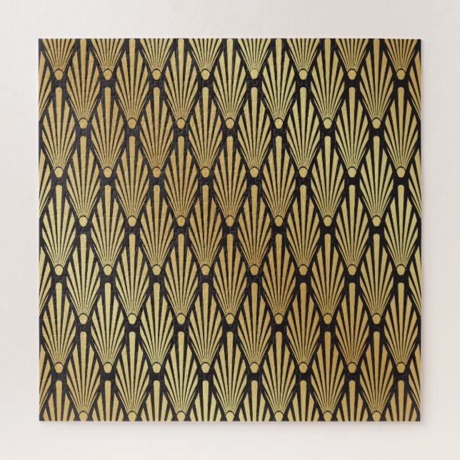 Art Deco Palms: Black Gold. Jigsaw Puzzle (Vertical)
