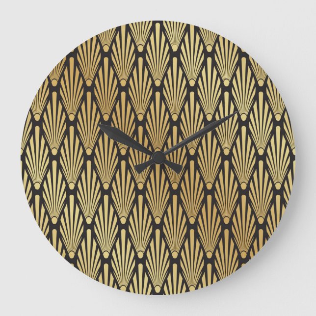Art Deco Palms: Black Gold. Large Clock (Front)
