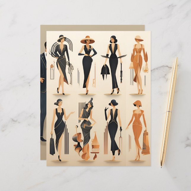 Art Deco Paper Dolls Scrapbook Paper (Front/Back In Situ)