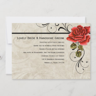 Art Deco Parchment Red Rose Wedding Invitation