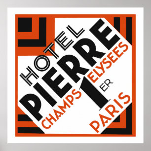 Art Deco Paris French hotel label remake Poster